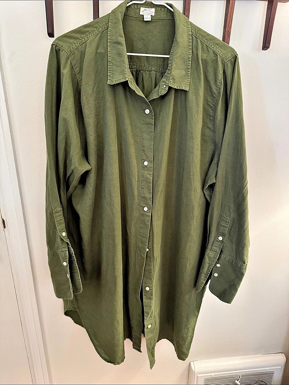 J Crew Women's Oversized Tunic Coverup Button Down Shirt in Green